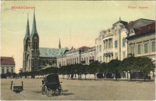 1913 Békéscsaba, Fő tér, templom. Balassa Jenő kiadása (EK)