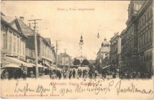 1901 Nagykanizsa, Fő tér, Felső templom, üzletek. Ifj. Wajdits József kiadása (EK)