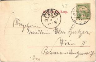 1901 Nagykanizsa, Fő tér, Felső templom, üzletek. Ifj. Wajdits József kiadása (EK)