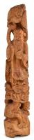 Távol-keleti bölcs faragott keményfa szobor, m: 32 cm
