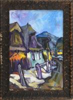 Nagy Oszkár jelzéssel: Utcarészlet. Olaj, vászon. Kissé sérült dekoratív keretben. 46x32 cm