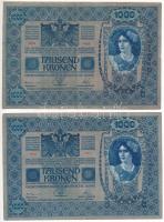 Ausztria 1919. (1902) 1000K, függőleges "DEUTSCHÖSTERREICH" felülbélyegzéssel, mindkét old...