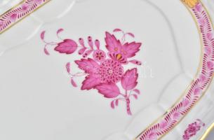 Herendi Apponyi mintás porcelán tálca, kézzel festett, jelzett, apró kopásnyomokkal, 17x44x2 cm