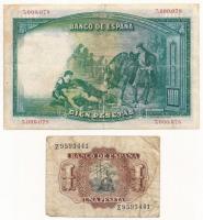 Spanyolország 1931. 100P + 1953. 1P T:III,III- beszakadások
Spain 1931. 100 Pesetas + 1953. 1 Peset...