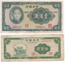 Kína 1941. 100Y + 1946. 500Y T:III China 1941. 100 Yuan + 1946. 500 Yuan C:F