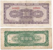 Kína 1941. 100Y + 1946. 500Y T:III
China 1941. 100 Yuan + 1946. 500 Yuan C:F