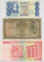 6db, 5xklf vegyes külföldi bankjegy, közte Zimbabwe 2008. 100.000.000$ + Kelet-Timor 1967. 20E T:I-III 6pcs, 5xdiff mixed foreign banknotes, within Zimbabwe 2008. 100.000.000 Dollars + East Timor 1967. 20 Escudos C:UNC-F