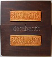 Mezopotámiai domborművek gipsz másolatai fa keretben 2 db 33x20 cm
