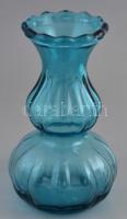 Fodros kék üveg váza. Formába öntött, anyagában színezett, hibátlan. m: 22 cm