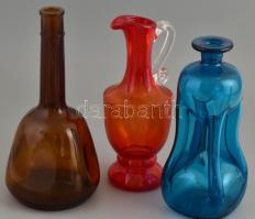 3 db színes üveg edény, váza. Formába öntöttek, hibátlanok 24-27 cm