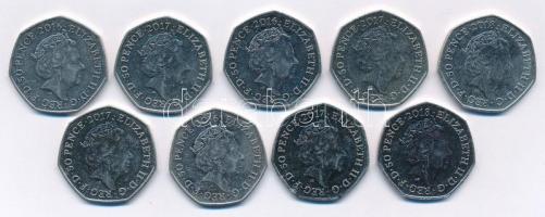 Nagy-Britannia 2016-2018. 50p Cu-Ni (9xklf forgalmi emlékpénz, közte Nyúl Péter és Paddington) T:2
...