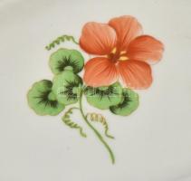 Herendi virág mintás fonott kosárka. Kézzel festett, jelzett, hibátlan. 26x15 cm