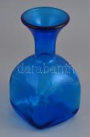 Kék üveg váza. Formába öntött, anyagában színezett, hibátlan. 21 cm