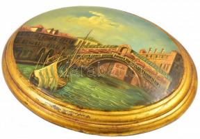 Sean jelzéssel: Velencei látképet ábrázoló domború fa keretre készült olaj festmény,  Jelzés nélkül ...