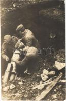 1915 Minenwerferstellung Argonnerwald / WWI German military, soldiers with mortar in position. photo (EK)