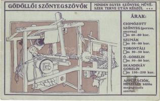 1915 Gödöllő, Gödöllői szőnyegszövők reklámlapja. Minden egyes szőnyeg művészek terve után készül (EK)