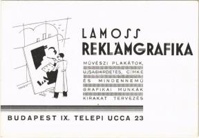 Lamoss reklámgrafika. Budapest IX. Telepi utca 23. / Hungarian advertising graphics designer's advertisement card s: Lamoss (non PC)