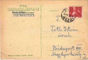 1948 FTC (Ferencvárosi Torna Club) Úszószakosztály reklám. Hátoldalon Sárosi György aláírása / Postcard of FTC Hungarian sport club (EK)