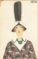 Lady with fashion hat. B.K.W.I. 481-6. s: Mela Koehler (kis szakadás / small tear)