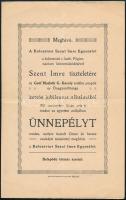 1912 A kolozsvári Szent Imre Egyesület a helyi főgimnázium közreműködésével rendezendő ünnepélyre szóló meghívója, hajtva, jó állapotban, 2p