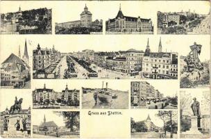 1909 Szczecin, Stettin; multi-view postcard with trams (EK)