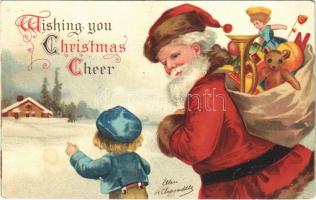 Dombornyomott Mikulás / Wishing you Christmas Cheer, embossed litho s: Ellen Clapsaddle