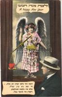 Héber újévi üdvözlet angyallal. Judaika / A Happy New Year. Hebrew greeting with angel. Judaica