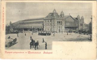 1899 (Vorläufer) Budapest VI. Nyugati pályaudvar, villamosok, lovaskocsik. Divald Károly 108. (EK)