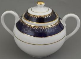 Zsolnay kék-arany teás készlet + hozzá tálca (d: 30 cm ). Kézzel festett, jelzett, hibátlan