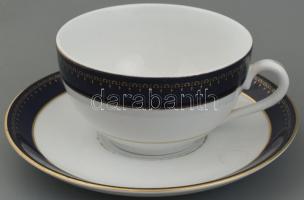 Zsolnay kék-arany teás készlet + hozzá tálca (d: 30 cm ). Kézzel festett, jelzett, hibátlan