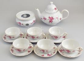 Winterling virágmintás porcelán teás készlet, 6 személyes, matricás, jelzett, lepattanásokkal, kisebb kopásokkal, a csészék m: 5,5 cm, d: 9,5 cm, a kanna: m: 18 cm