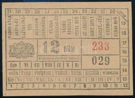 cca 1912 Budapesti villamosjegy, 12 filléres, szép állapotban