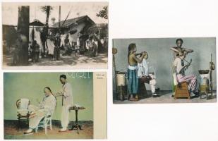 3 db RÉGI kínai képeslap: borbélyok / 3 pre-1945 Chinese postcards: barbers