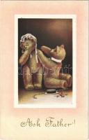 Ask father / Plüssmaci leánykéréskor / Teddy bears in love. B.B. London & New York Series No. G. 52. Emb. litho