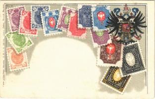Orosz bélyegek és címer. Dombornyomott litho / Russian stamps and coat of arms. Carte philatélique Ottmar Zieher No. 27. Emb. litho
