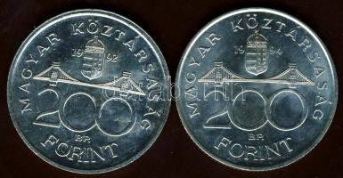 1992-94. 200Ft Ag "MNB" (1x) + "Deák" (1x) T:BU,2