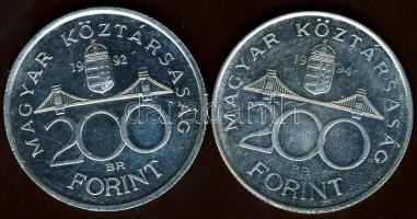 1992-94. 200Ft Ag "MNB" (1x) + "Deák" (1x) T:BU,2