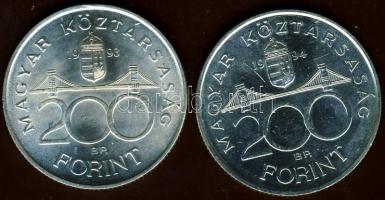 1993-94. 200Ft Ag "MNB" (1x) + "Deák" (1x) T:BU,2