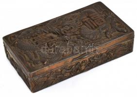 Kínai feliratos, sárkányos fém doboz. Jelzés nélkül. / Chinese box with dragon and inscription 15x8x4 cm