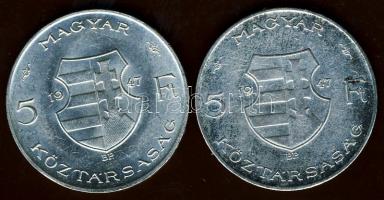 1947. 5Ft Ag "Kossuth" (2x) T:2/3,3