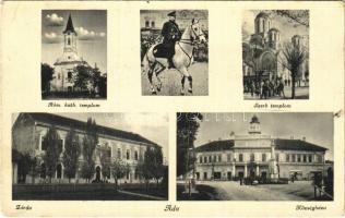 1942 Ada, Római katolikus és szerb templom, Horthy Miklós fehér lovon, zárda, községháza / churches, Horthy, nunnery, town hall (EK)