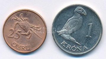 Feröer-szigetek 2011. 25o rezezett Zn próbaveret "Prove" jelzéssel + 1K Cu-Ni próbaveret &...