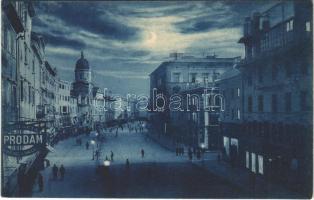 Fiume, Rijeka; Corso Re V. Emanuele III, notturno, Farmacia / square at night, pahrmacy