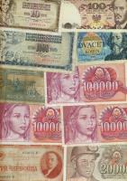 Kis bankjegy tétel, 57db magyar, benne korona, pengő, infla, VH, osztrák-magyar bank + 97db külföldi...