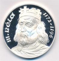 2007. "III. Béla 1172-1196 / III. Béla Gimnázium Baja 250 év - 1757-2007" jelzett Ag emlékérem (33,39g/0.925/42,5mm) T:PP kis fo.