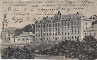 Székelyudvarhely, Odorheiu Secuiesc; Római katolikus templom és gimnázium. Sterba Ödön kiadása / Catholic church and grammar school (ázott sarkak / wet corners)