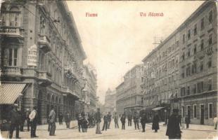 Fiume, Rijeka; Via Adamich / street, Hotel Lloyd, Grand Hotel Europa + Wágner a Hangszer-Király (EK)