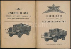 1952 A Csepel Autógyár Csepel D350 dízelmotoros teherautó leírása, karbantartása és ezen típus alkatrészjegyzéke két könyvben, szép állapotban