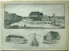 1853 Kolozsvár főtere, laktanya, színház dekoratív kőnyomat / Main square of Cluj, barracks, theater nice lithorgaphy 28x20 cm