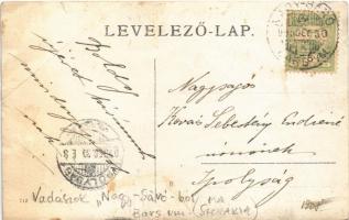 1905 Nagysáró, Nagy-Sáró, Sarovce; vadász pár / hunter couple. Art Nouveau photo  (EB)